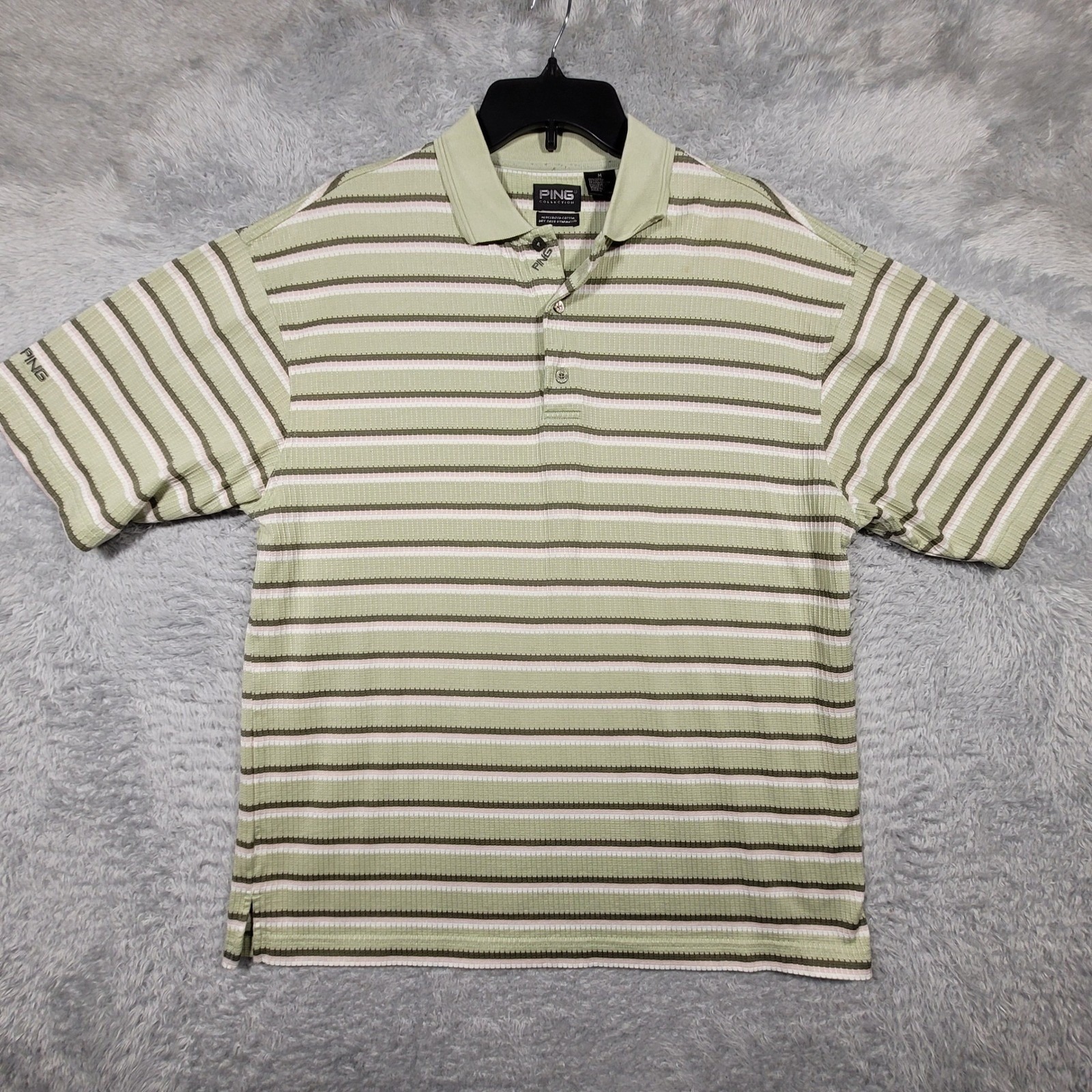 Ping Golf Polo Shirt Mens Medium Striped Green Knit Short Sleeve